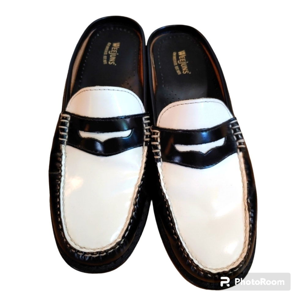 G.H. Bass & Co Weejuns Slip On Penny Loafers Black White Genuine Leather…